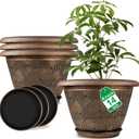 Fodetyff 14 Inch Large Planter Pot for Plants Indoor Outdoor, 4 Pack Plastic Flower Pots with Drainage Hole & Tray, Modern Decorative Garden Pot with Saucer, Plant Container for House, Gold, 14 inch-4 pack