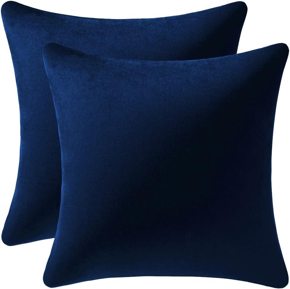DEZENE Couch Pillow Cases 24x24 Navy: 2 Pack Cozy Soft Velvet Square Throw Pillow Covers for Farmhouse Home Decor, Dark Blue