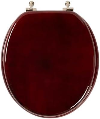 Toilet Seat, Solid Wood, Rubber Wood, High Gloss Finish, Mahogany Red, PIKLiDS (Round)