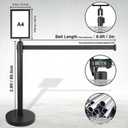 Crowd Control Stanchion Set with Sign Topper,Black Stanchion with 6.6 ft Black Retractable Belt Barriers,Crowd Control Barriers with Durable Refillable Enlarged Base 6 Pcs