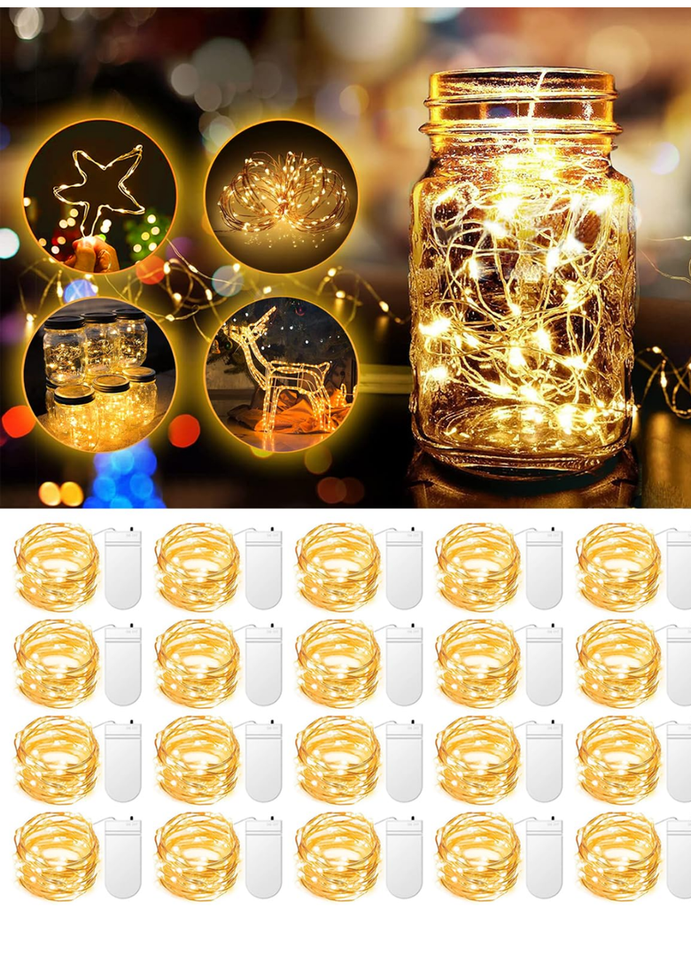 HOBAYS 20 Pack Fairy Lights Battery Operated 3.3ft 20 LED Mini String Lights Waterproof Copper Wire for Wedding Party Mason Jars Christmas Decorations, Warm White