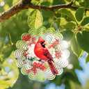 Cardinal Wind Spinners Garden Yard Decor Gift for Women Men, 12 Inch Outdoor Metal 3D Wind Spinner, Stainless Steel Hanging Wind Catchers Kinetic Sculpture for Outside Decoration