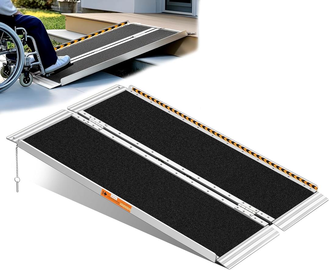 4 Feet Portable Wheelchair Ramp, Lightweight Aluminum Folding Handicap Ramp with Handle, Non-Slip Door Threshold Wheelchair Ramps for Home, Wheel Chair Ramp for Home Steps, Stairs, Doorways (4FT(Using height 4-12 inch))