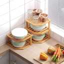 VERTORGAN Bamboo Corner Shelf(3 Pack),2 Tier Plate Organizer for Cabinet and Countertop,Pantry Dish and Spice Rack for Kitchen