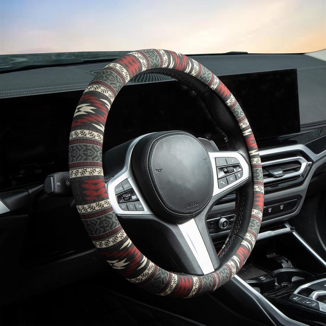 Western Aztec Steering Wheel Cover Auto Steering Wheel Protector, Anti-Slip, Breathable, Absorbing Sweat, Universal Aztec Car Accessories 14.515 inch