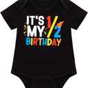 Baby Half Birthday Short Sleeve Outfit Boy Funny Bowtie It's My 1/2 Birthday Baby Boys Romper Happy Birthday Party, Black 