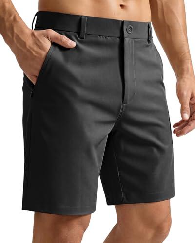 CANGHPGIN Mens Stretch Golf Shorts 7" Flat Front Quick Dry Chino Dress Shorts for Men Casual Work Shorts with Pockets, Black XL (36)