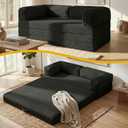 Tri-Folding Mattress Queen Futon Sofa Bed, Convertible Tri Fold Mattress Foldable with Removable Armrests & Washable Cover, Floor Mattress Sleeper Couch Bed for Guest Room, Living Room, Queen, Black