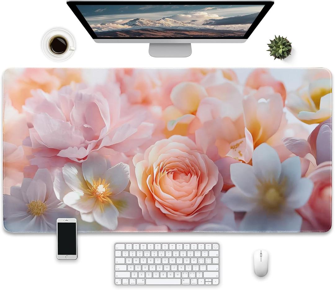 Extra Large Mouse pad for Desk, Desk pad for Keyboard and Mouse,31.5x15.7 inches,Flower Mouse pad for Office,Home,Work
