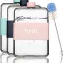 hydr | 15oz Flat Water Bottle For Purse & Flexible Cleaning Brush | BPA Free Square Water Bottle | Leak/Drop Proof Slim Water Bottles For Travel, small water bottle (Dusty Pink)