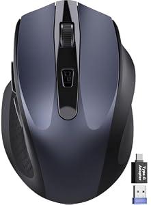 Wireless Mouse for Laptop, 2.4GHz Computer Mouse with USB-A Port &USB-C Adapter, Cordless Office Mice with 6 Buttons & 3 Level DPI for Small to Medium Hands, Work with PC, Desktop, Tablet - M21
