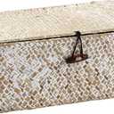 Hipiwe Wicker Shelf Baskets with Lid, Woven Seagrass Storage Basket Bin Rectangular Household Basket Boxes for Shelf Home Organizer and Decor, Whitewash X-Small