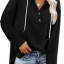 RUMIA Womens Tops V Neck Button Sweatshirt for Women Pullover Long SLeeve Shirts Fall Outfits 2025 Loose Fit S-3XL (Black, L)