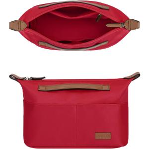 GIVLEFLY Medium Purse Organizer Insert with Zipper, Lightweight Handbag Organizer Insert with Handle, Multiple Pockets for Small Items, Bag Organizer Insert for Tote & HandbagsRed