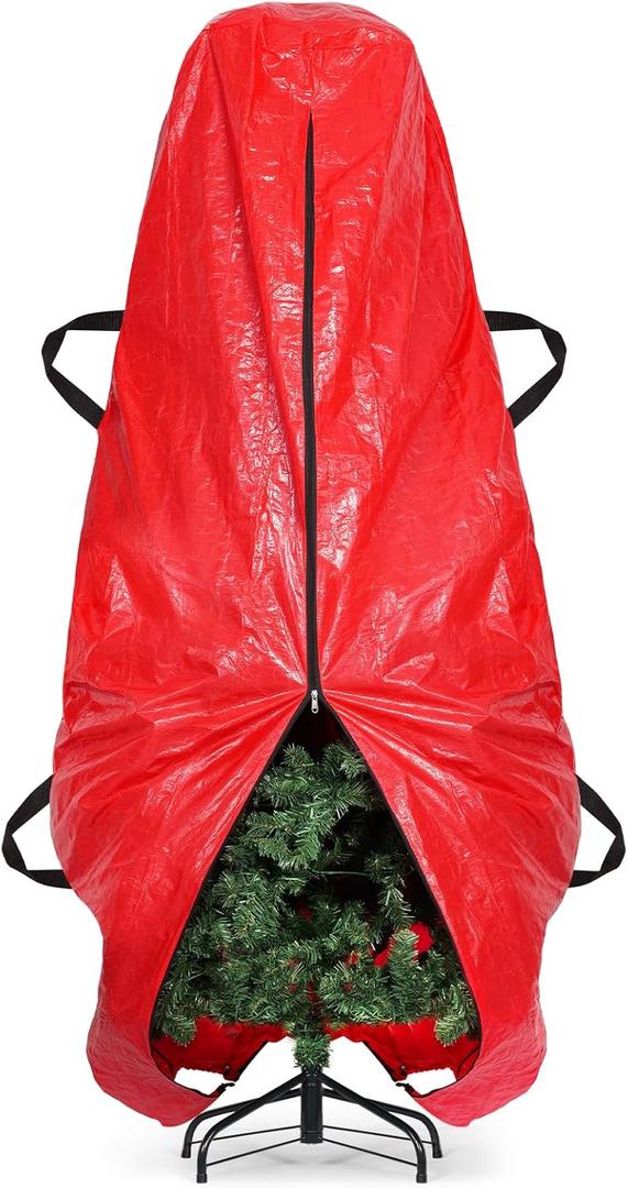 BALEINE Upright Christmas Tree Storage Bag, 7.5 ft Tear Resistant PE Material Christmas Tree Bag with 4 Reinforced Handles for Xmas Holiday (Red)