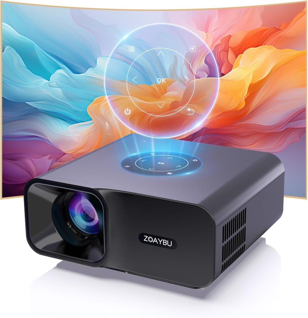 Upgraded Bluetooth Projector with Screen, Native 1080P Electric Focus Portable Projector for Home, Movie Projector Compatible with HDMI/USB/PC/TV Stick/Game Console/Phone, Indoor & Outdoor Use