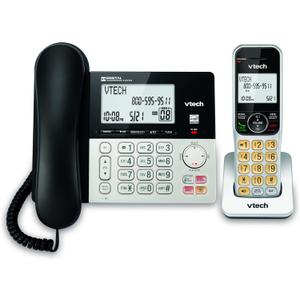 VTech VG208 DECT 6.0 Corded/Cordless Phone with Answering Machine, Call Blocking, Caller ID, Large Backlit Display, Full-Duplex Speakerphone - Silver/Black
