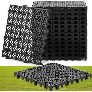 15 Pcs 15.7 x 15.7 in Heavy Duty Ground Protection Mats Drive on Lawn Grates Grid Parking Pavers, Drain Interlocking Non-Slip Floor Mat, 6613 lb Load for Stone Grass Grid Permeable (Black)