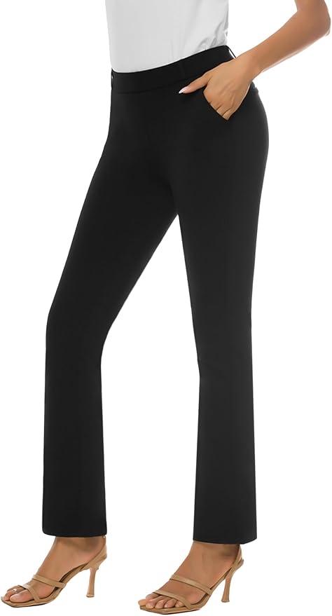 iChosy Women's Pull On Barely Bootcut Stretch Dress Pants | Business Casual Work Slacks, Wrinkle Free Fabric, Elastic Waistband, Front and Back Pockets, Machine Washable, Belt Loops, Size 111