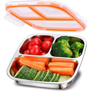 KTKUDY Stainless Steel Bento Box for Kids & Adults 3 Compartment Snack & Lunch Container, Stackable & Ideal for Meal Prep, Daycare, School, Office, Travel