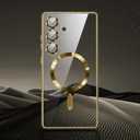 for Samsung Galaxy S25 Plus Case.Phone Cover Clear Back Surrounding Plating Metallic Glossy.Magnetic Case Slim Thin Soft funda capa para 6.7" Built-in Lens Protector (Gold)