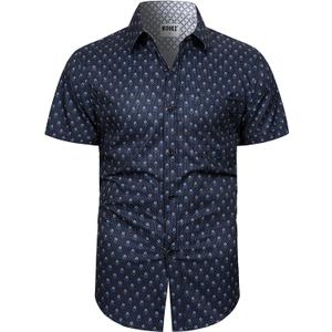 Men's Short Sleeve Button Down Shirts Business Untucked Dress Shirts for Summer with Pocket (XXL)