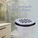 Brushed No Caulk Shower Drain, Hidrop PVC Compression Shower Floor Drain with 4-1/4" Stainless Steel Round Grid Strainer Cover, Brushed Nickel