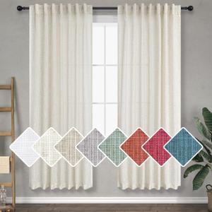 Cream Linen Back Tab Curtains 68 Inches Long for Living Room 2 Panels Rod Pocket Neutral Modern Farmhouse Window Curtain Privacy Semi Sheer Natural Linen Drapes Rustic Pinch Pleated Look Curtain Ivory