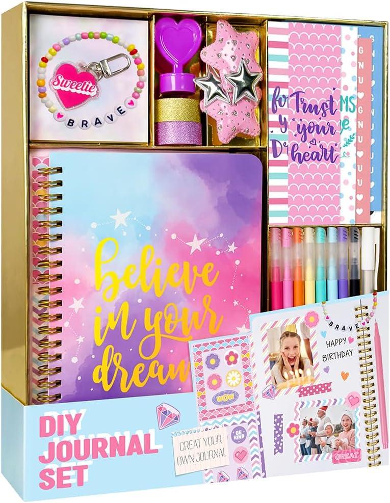 Nollh DIY Journal Kit for Girls - 26 PCS Teen Tween Girl Gifts Trendy Stuff, Stocking Stuffers, Scrapbook Supplies Stationery Set, Art Crafts Kit - Ideal Gifts for 8 9 10 11 12 13 14 Year Old Girl