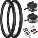 24/26x1.95 Bike Tire, 2 Pack 24/26x1.95 Folding Bicycle Tire and Tube, 24/26 Inch Mountain Bike Tires,Replaceable 26/24 Inch Bike Tires with Repair Tools for MTB,BMX