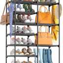 Kottwca 2 Row 10 Tier Tall Shoe Rack Organizer for Closet Entryway, 40-45 Pair Shoe Boot Storage Rack, Metal Shoe Shelf Small Vertical Stackable Shoe Stand for Bedroom Corner