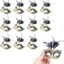 Hophen 24 Pieces Decorative Mini Masquerade Mask Party Decorations Luxury Feather Mardi Gras Venetian Mask Party Favors (Black)