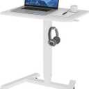 BONTEC Mobile Standing Desk Adjustable Height, Rolling Laptop Cart with Hook, Portable Workstation with Pneumatic Lift, Ergonomic Table with Wheels, Compact Home Office Desk, White 25.6" x 17.7"