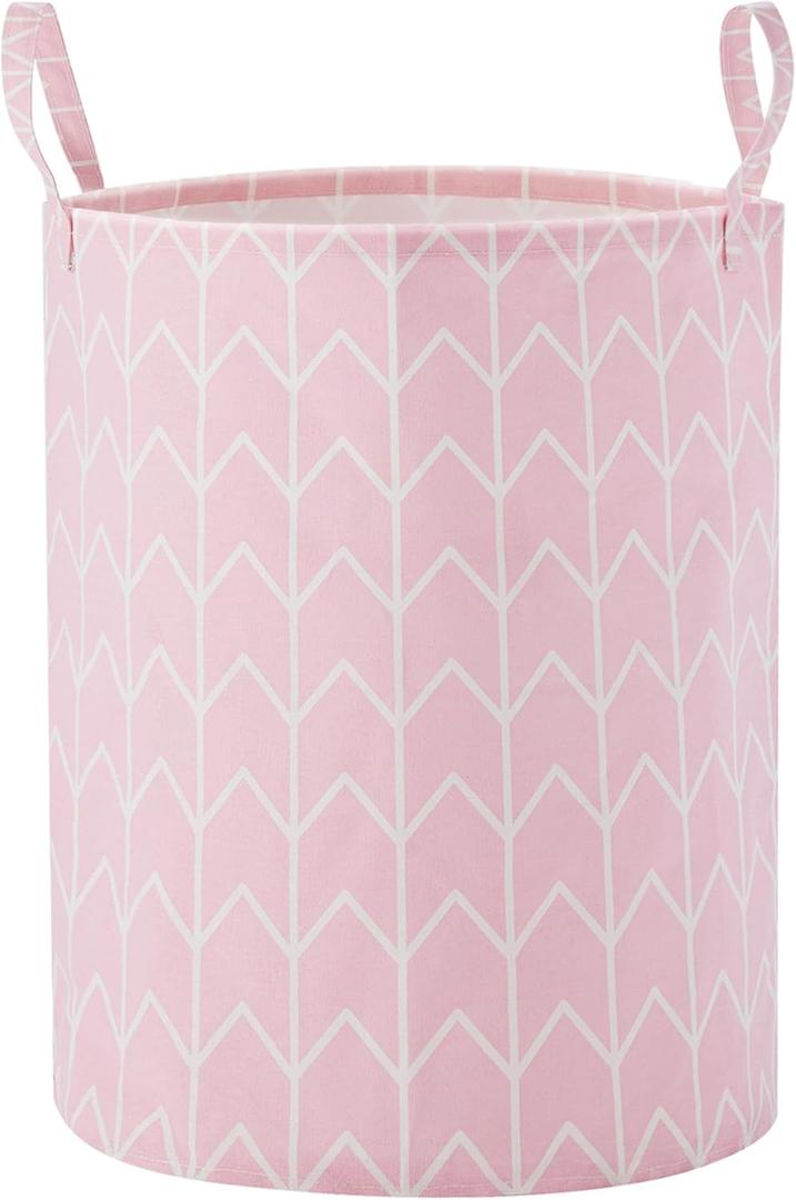 Large Storage Basket for Girls and Boys, Collapsible Laundry Hamper with Long Handles, Toy Bins for Nursery, Kids Room Dcor Pink Geometry (1 Pack)
