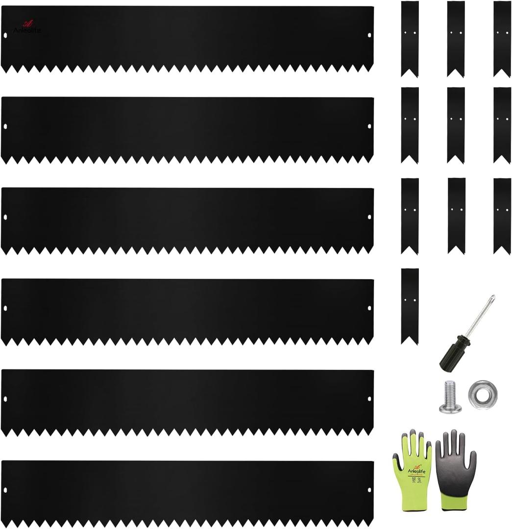 A ANLEOLIFE 20FT Galvanized Steel Landscape Edging, 6-Pack 40" L x 8" H Hammer-in Metal Garden Border with 10 Stakes for Lawn, Pathway, Flower Beds  Black