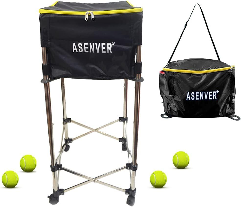 Tennis Ball Cart Removable Pickleballs Hopper with Wheels Basket Hold Up to 160 Balls for Tennis Ball (Black)