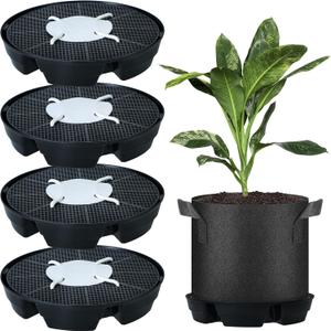 4 Pcs Self-Watering Fabric Pot Base, Auto-Irrigation System Plant Saucer for 5 Gallon Fabric Pots, Auto Watering Plant Water Tray Self Watering System for Indoor Greenhouses Grow Tents Gardens