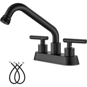 Aolemi Utility Laundry Sink Faucet,4 Inch Centerest Laundry Faucets for Utility Sink,Laundry & Utility Room Sink Faucet,with Swivel Spout and NPT3/4 Threaded End,2 Lever Handles,Matte Black