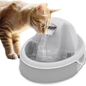 Aqua Flow Premium Pet Water Fountain - Automatic Dispenser Drinking Bowl for Cats and Dogs - Anti-Hair Drainage System - Replaceable Filters - Ideal for Multiple Pets - 52 up to 120 fl oz - Gray