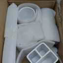 Resin White Bathroom Accessories Set 5 Pcs, Lotion Soap Dispenser, Toothbrush Holder, Bathroom Tumbler, Qtip Holder and Vanity Tray, Bathroom Countertop Organizer Set for Modern Home Apartment