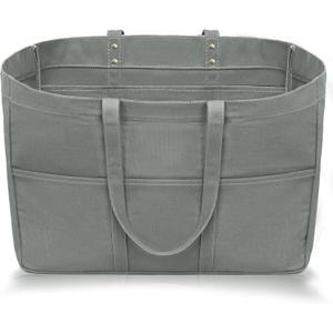 Large Canvas Tote Bag with Multi-Pockets Extra Big Shopping Beach Totes Bags Reusable Grocery Bag (Grey)