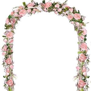 JoyHome 2 Pack Artificial Peony Flower Garland - 6ft Silk Peony Garland Flower Vine Pink Peony Silk Roses Flowers for Wedding Arch Party Table Decor (2, Pink)