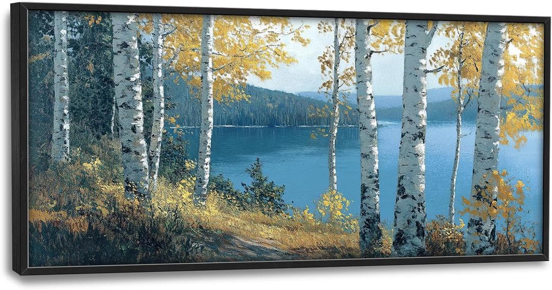 Large Birch Tree Wall Art for Living Room, Forest Lake Canvas Oversized Wall Decor, Nature Landscape Framed Pictures Painting Print Artwork for Bedroom Office 60" L x 30" W