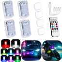 1797 Upgraded 11-LED Wireless Strobe Lights with Remote, Mini RGB Ambient Lighting for Car Exterior & Interior, USB-C 500 mAh Rechargeable Warning Flashing Light for Motorcycle RV Bike Scooter, 4PCS