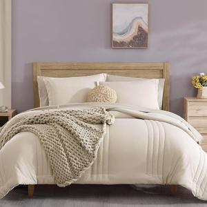 Monbix King Size Comforter Set - 7 Pieces Bed in a Bag King, Apricot Beige Bedding Sets with Comforter, All Seasons Down Alternative Comforter Bed Set with Sheets, Pillowcases & Shams