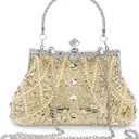 1920s Vintage Evening Bag, Champagne Beaded Clutch Purse for Woman, Elegant Rhinestone Clutch Crossbody Bag with Sequin Pearl, Evening Handbag Shoulder for Formal Bridal Wedding Party Prom