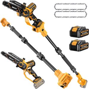 2-IN-1 Cordless 8 Inch Pole Saw & Mini Chainsaw, 21V 24.0Ah Battery Powered Polesaw, 15FT Max Reach, Brushless Electric Chain Saw with Extension Pole for Tree Branches Pruning, Wood Cutting