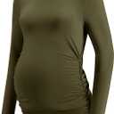 LOMON Maternity Shirts Long Sleeve Thermal Tops Side Ruched Casual Tshirt Crewneck Fleece Base Layer for Pregnant Women (L)