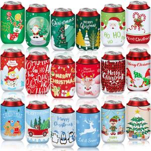 18 Pack Christmas Can Cooler Sleeves Beer Drink Can Bottle Cooler Sleeves Cooler Collapsible for Christmas Holiday Party Decorations Supplies Favors (Red Green)