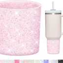 WUQID Glitter Higher Silicone Boot Compatible with Stanley Quencher H2.0 40oz 30oz 20oz & IceFlow Flip 30oz 20oz, Tumbler Cups Anti-Slip Bottom Sleeve Cover (Translucence Pale Pink)